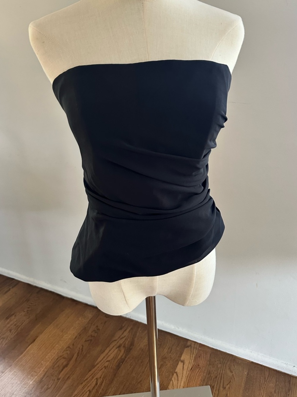 ALFRED SUNG Black Strapless Top Structured Ruched Bustier Evening Minimalist